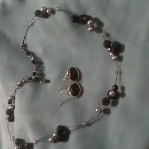 Necklace & earrings blackened cable collar necklace 18 inch glass beaded